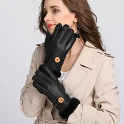 YCFUR Для женщин Зимние перчатки варежки Тяжелая Теплая Мягкая Натуральная Овечья обувь из кожи и меха перчатки для Для женщин Меховая