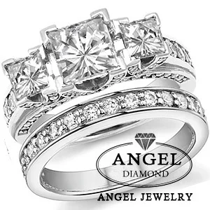 Center 2ct Princess Cut Nocm Lab Grown Diamond Ring 3 Stone Square Center 2ct Princess Cut Nocm Lab Grown Diamond Ring 3 Stone Square Brilliant Wedding Set Halo 9k White Gold Engagement In Rings From Jewelry
