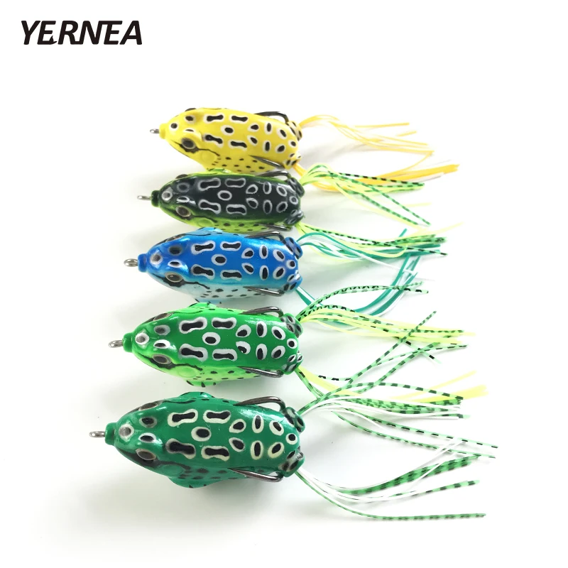 

Yernea 5pcs/Lot 5 Colors Soft Tube Bait Plastic Fishing Lures Frog Lure Treble Hooks Artificial Soft Bait Topwater Ray Frog