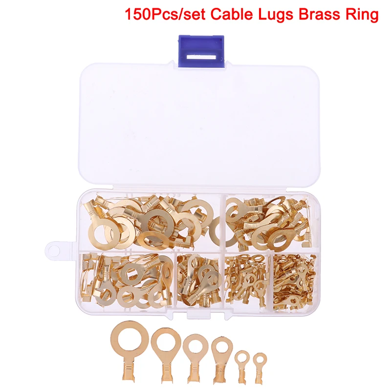 

150PCS/Set Ring Type Gold Golden Brass Non-insulated Crimp Terminals Connectors Cable Wire Connectors Terminals