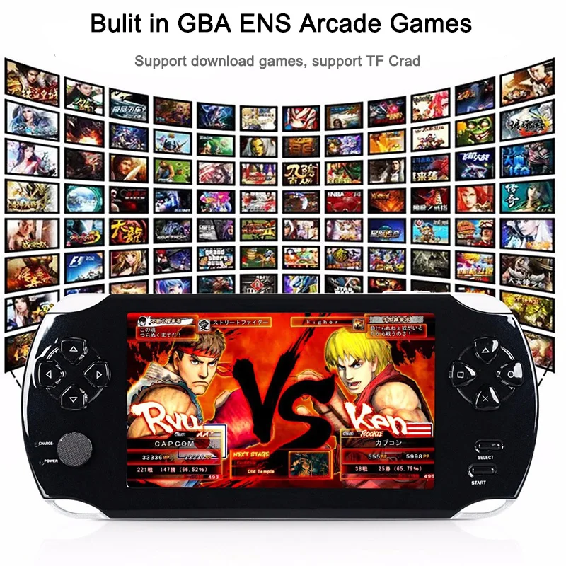 Handheld Video Game Console 32bit Classic Games Black Retro Portable 8GB Game Console Player 4.3 inch with Camera support MP3