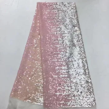 

Pink Silver African Sequins Lace Fabric 2019 Embroidered Nigerian Laces Fabrics High Quality French Tulle Lace Fabric For Women