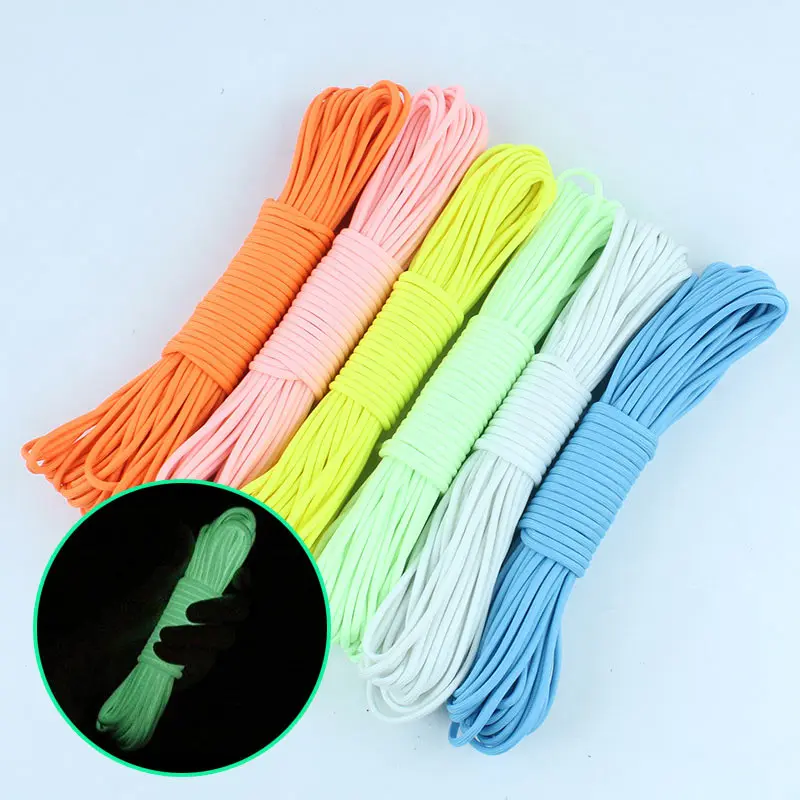 安い 屋外 Paracord ロープ 9 ストランド 20 メートルキャンプ用品サバイバル発光パラシュートコードストラップクライミングロープバックルテントロープ