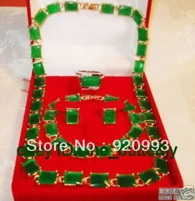 

free P&P*******BEAUTIFUL GREEN JADE 18KGP NECKLACE BRACELET EARRINGS RING S# SET