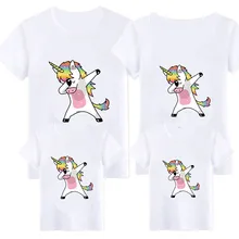 Семейные комплекты; модная футболка с 3D принтом единорога; одежда для мамы и дочки; одинаковые комплекты для папы и сына; 6QZ3-4