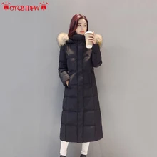 Winter Women Down Jacket 2017 Long Outerwear High quality Fur collar Hooded Overcoat Warm Female White duck down Parkas ll485