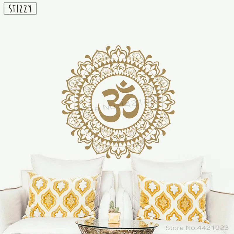 

STIZZY Wall Decal Bohe Mandala Flower Wall Stickers Om Sign Art Mural Meditation Yoga Studio Interior Home Decor Creative C462