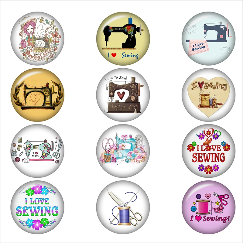 

I LOVE SEWING glass snap button DIY jewelry Round photo cabochons flat back DA1132