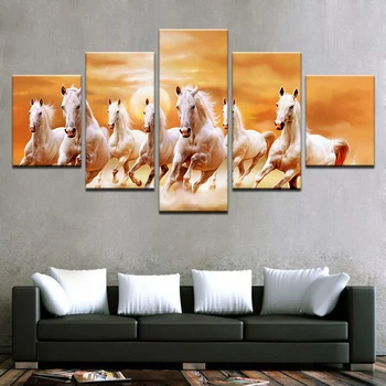 

5 piece canvas painting oil painting wall art horse gallop for home decor canvas art print poster modular 5 panel frameworks