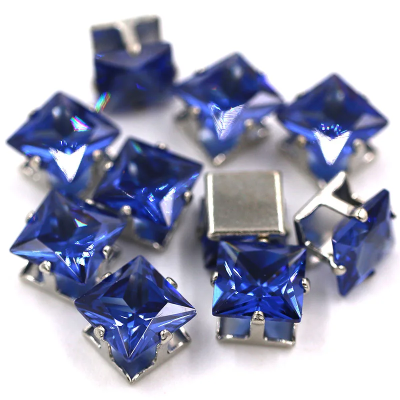 8 мм, квадратная форма, циркон, искусственный камень с когтями, серебряная основа, стразы, сделай сам, ювелирное изделие, аксессуары - Цвет: Royal blue