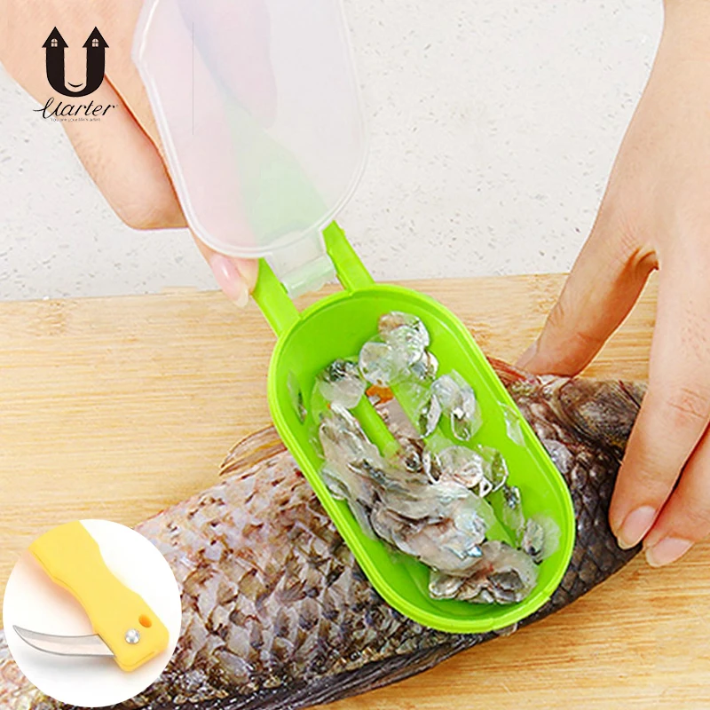 

UARTER Professional Fish Scaler Fast Cleaning Tools Cleaner Knife Seafood Fish Scale Remover Scraper Descaler Kitchen Tool
