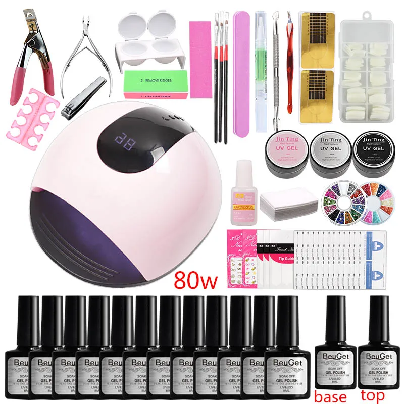 

Set for Nails Extensions Kit Manicure set kit 36w/48w/80w Nail Lamp 12 Color Nail Polish Gel Varnish Acrylic nail Kit