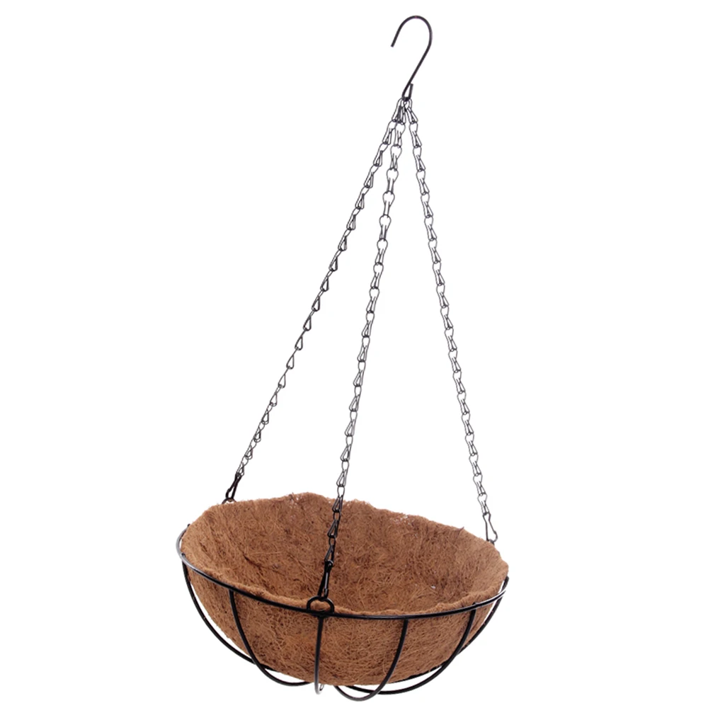 3pcs Hanging Coconut Basket Planter Flower Pot Back Black Metal Frame Hanger for Home Decoration Accessories