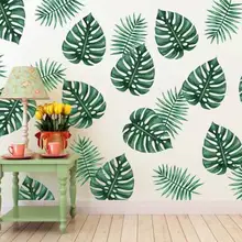 Пальмовые Листья, наклейки на стену, виниловые, сделай сам, съемные тропические листья для гостиной, кухни, декоративные наклейки на стены