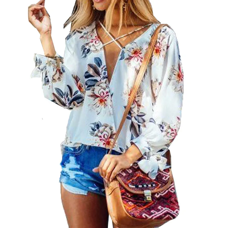 Sexy Women 2018 Boho Floral Printed Long Sleeve Loose