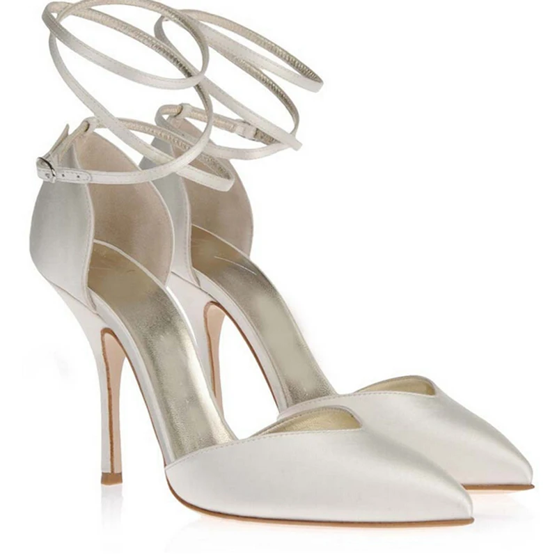 Women Custom Handmade Elegant Ivory Satin High Heels Bridal Shoes