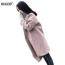 RUGOD, осенне-зимнее универсальное шерстяное пальто, толстая секция, однобортная зимняя куртка, женский кардиган, черный, серый, глубокий