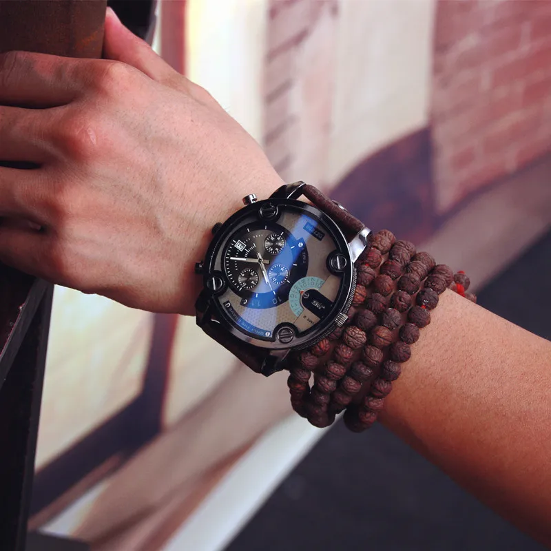 

Fashion JIS High Quality Blue Ray Black Brown Leather Band Steel Shell Men Male Quartz Watch Wristwatches Clock OP001