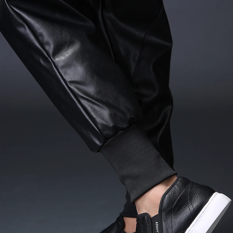 joggers sweatpants New Fashion Men Punk Moto PU Faux Leather Joggers Casual Harem Pants Drop Crotch Street Dance DJ Rock Night Club Trouser M-2XL genie pants