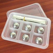 6 шт./лот, камни для виски, с зажимом, 25 мм, нержавеющая сталь, для дегустации вина, пива, льда, бар, рождественский подарок, охладитель, PP коробка