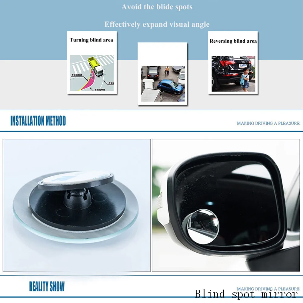 

Rimless car 360 Degree Rotable rear view mirror Universal wide angle Round shape convex glass blind spot mirror for auto safety