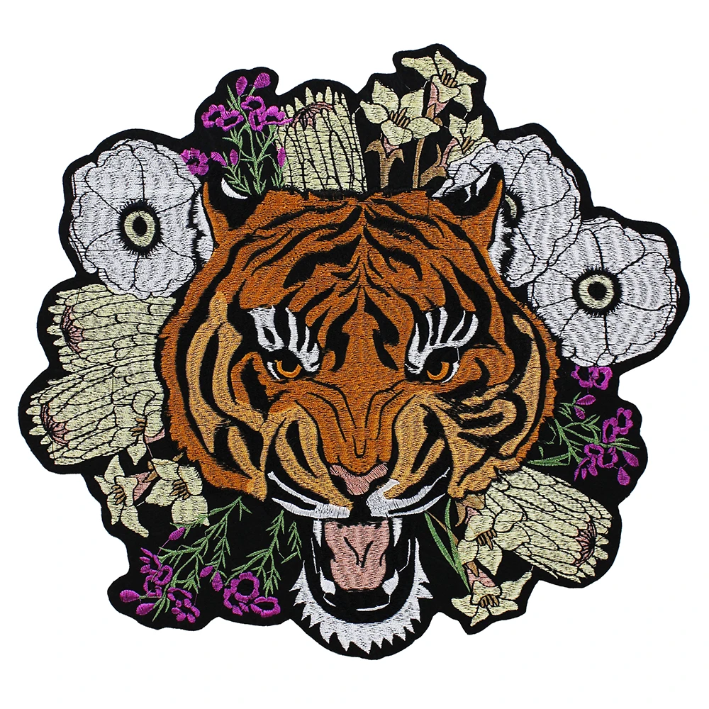 

10pieces Embroidery Large Fashion Tiger Head Flowers Fabric Back Patch Motif Applique Iron on Badge for Clothes Jacket TH1311