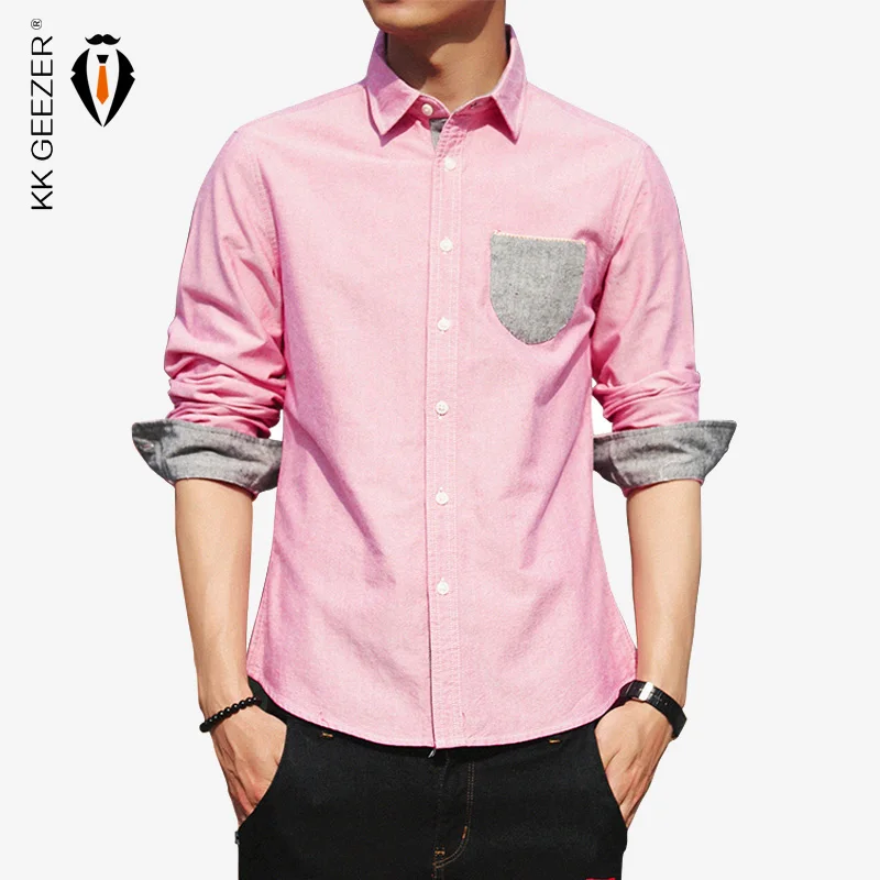 Buy 2018 Mens Dress Shirts Brand Cotton Pink Long