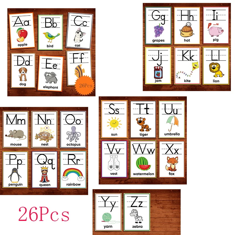 

26PCS ABC Letter Animal Alphabet Puzzle Games Early Education Baby English Learning Flash Cards for Children Preschool Kid Toys