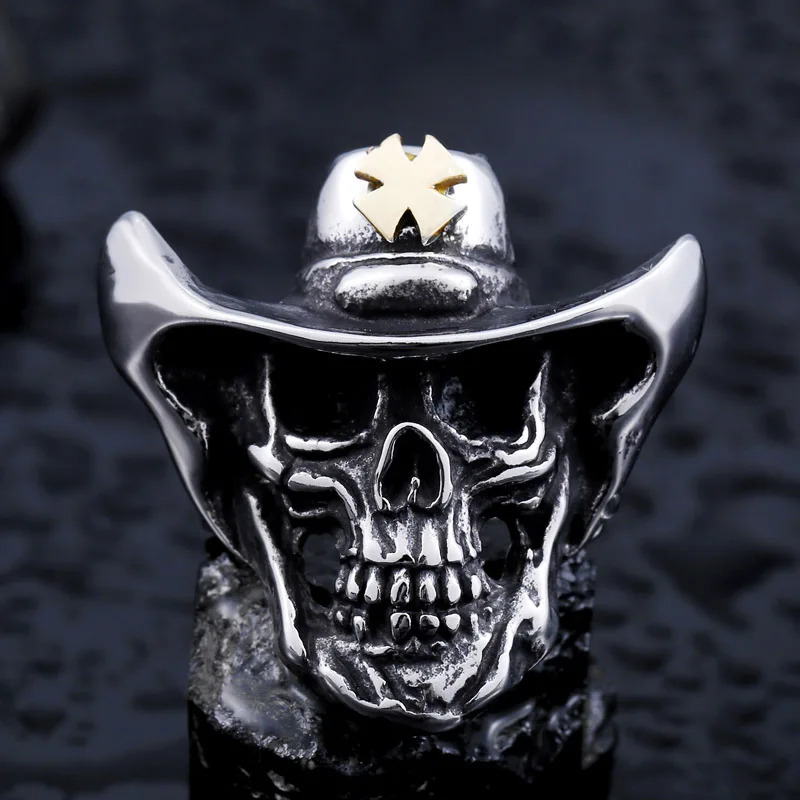 Beier new store 316L Stainless Steel ring top quality gold Cross hat skull ring fashion Jewelry BR8-429