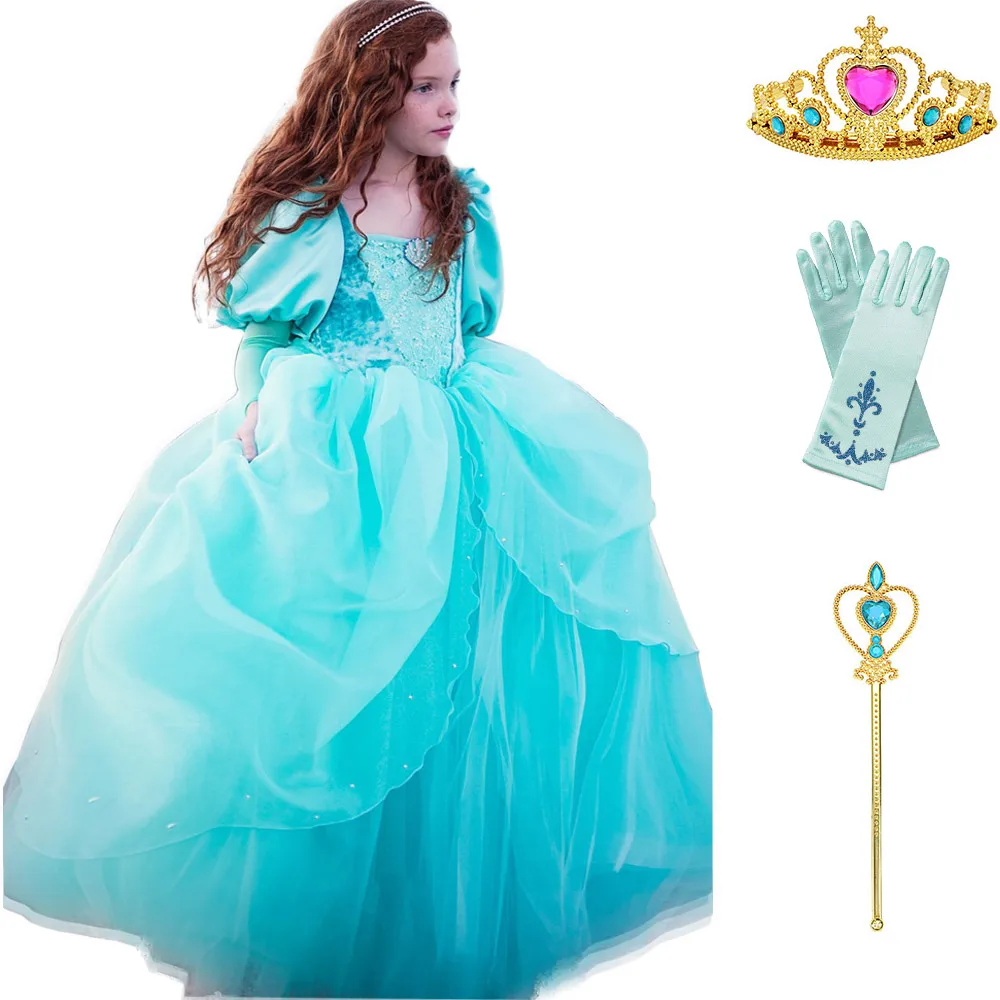 Маскарадные платья принцессы Ариэль из фильма «русалочка» для девочек; Детский костюм для ролевых игр; детское длинное рождественское платье - Цвет: Dress Set1