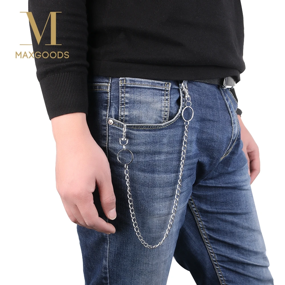 

Fashion Metal Wallet Belt Chain 49cm Long Punk Trousers Hipster Pant Jean Keychain Silver Ring Clip Keyring Men's HipHop Jewelry