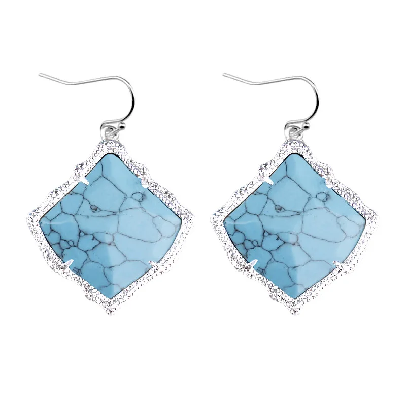 Настоящие натуральные полудрагоценные камни квадратные серьги-капли Kyrie для женщин серьги-капли из ракушки ювелирные изделия - Окраска металла: Silver Blue