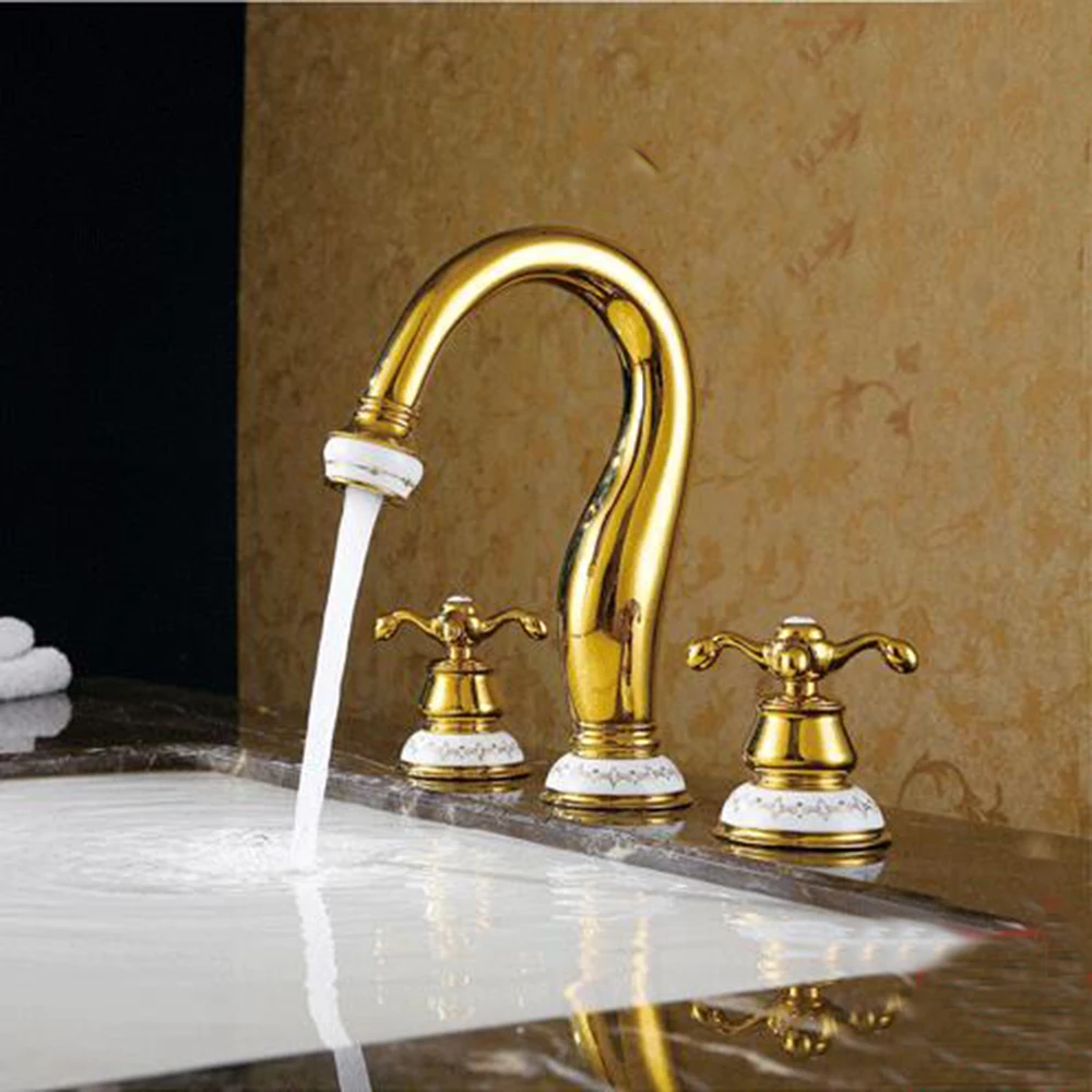 Luxury ClassicGold Basin Faucet Bathroom Sink Mixer Tap 8" Widespread
