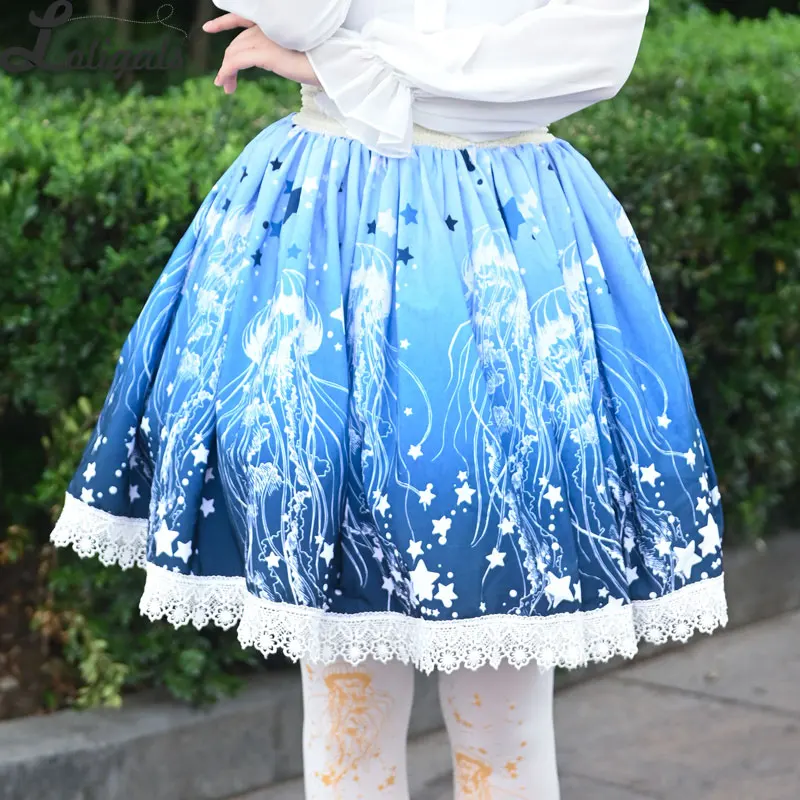 Милая Медуза напечатанная короткая юбка Мори для девушки линия эластичный пояс юбка для женщин