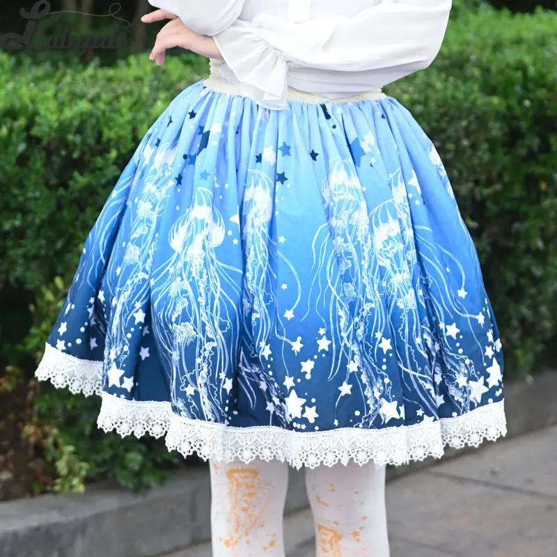 甘いクラゲプリントショートスカート森ガールaライン伸縮性