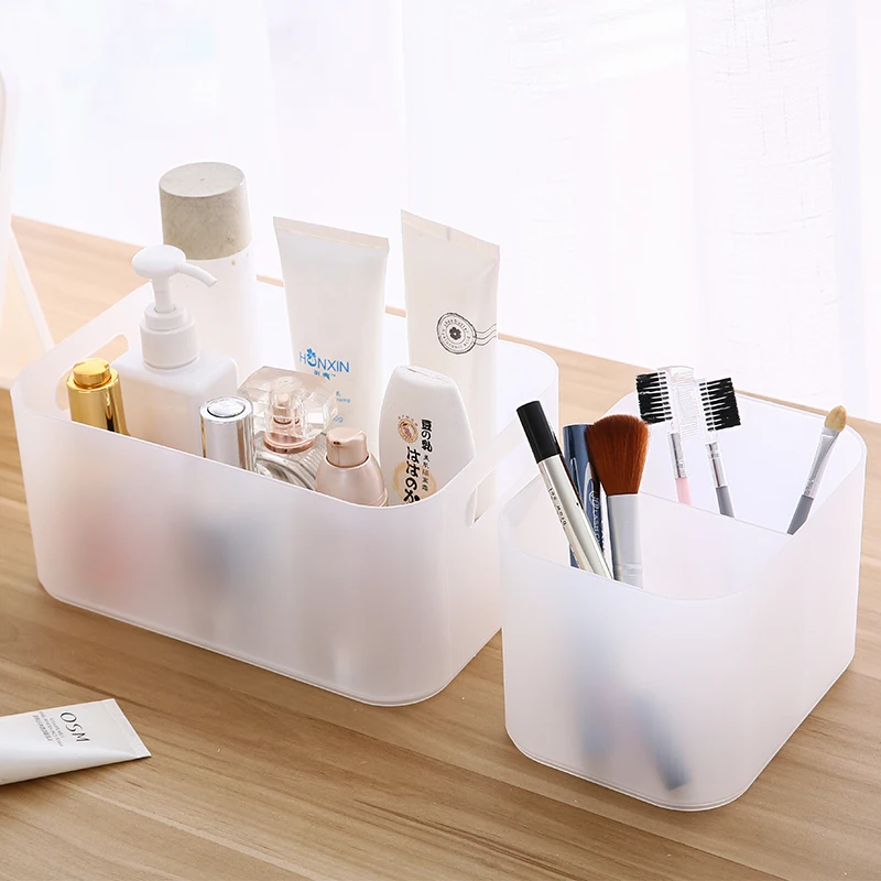 2PCs Large Dust-proof Office Storage Box With Lid Blue Key Pen Makeup Cosmetic Lipstick Sundries Container Articles Organizer