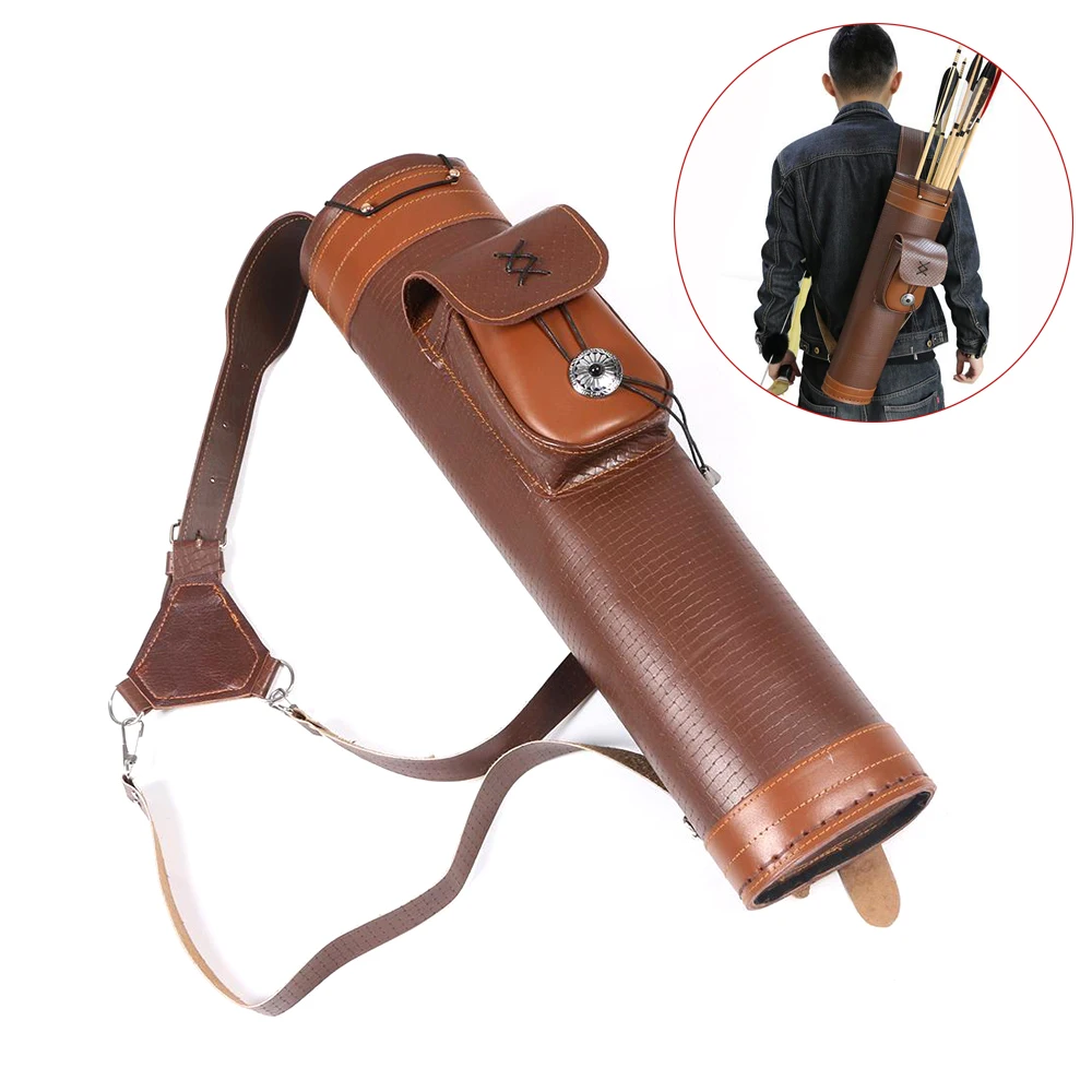 

52CM 20.47" Cow Leather Arrow Quiver 3 Points Single Shoulder Back Quiver Capacity 24 Arrows Hunting Outdoor Shooting Riding