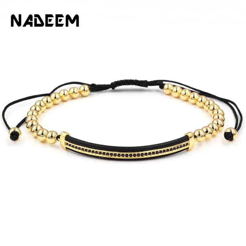 

Lover Fashion Luxury CZ Black Cubic Zircon Moon Tubes & 5MM Copper Beads Braiding Macrame Bracelets & Bangles Men Women Jewelry