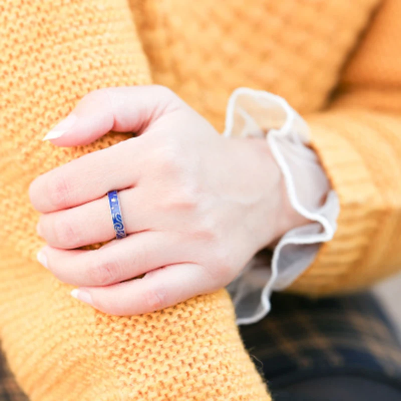 Qevila горячая Распродажа 925 Серебряное кольцо ювелирные изделия кольца Ван Гога Звездное небо Луна регулируемое кольцо для женщин любовника Мужчины кольцо романтические подарки