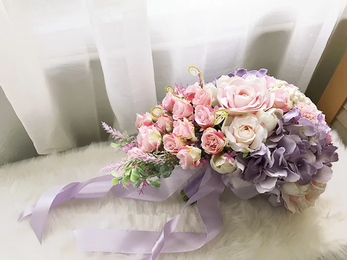 JaneVini романтический розовый водопад Свадебный букет цветов в стиле кантри искусственный шелк фиолетовый букет роз De Mariee