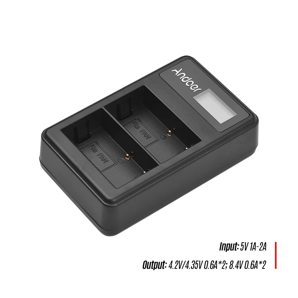 Зарядное устройство Andoer LCD 1 BLF19 для двух/одинарных аккумуляторов Lumix GH3 GH4