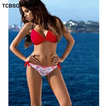 TCBSG толчок вверх Плавание носить накрест бикини с перекрестной шнуровкой Плавание костюм пикантные Для женщин комплект бикини пляжные ванный комплект купальник с принтом
