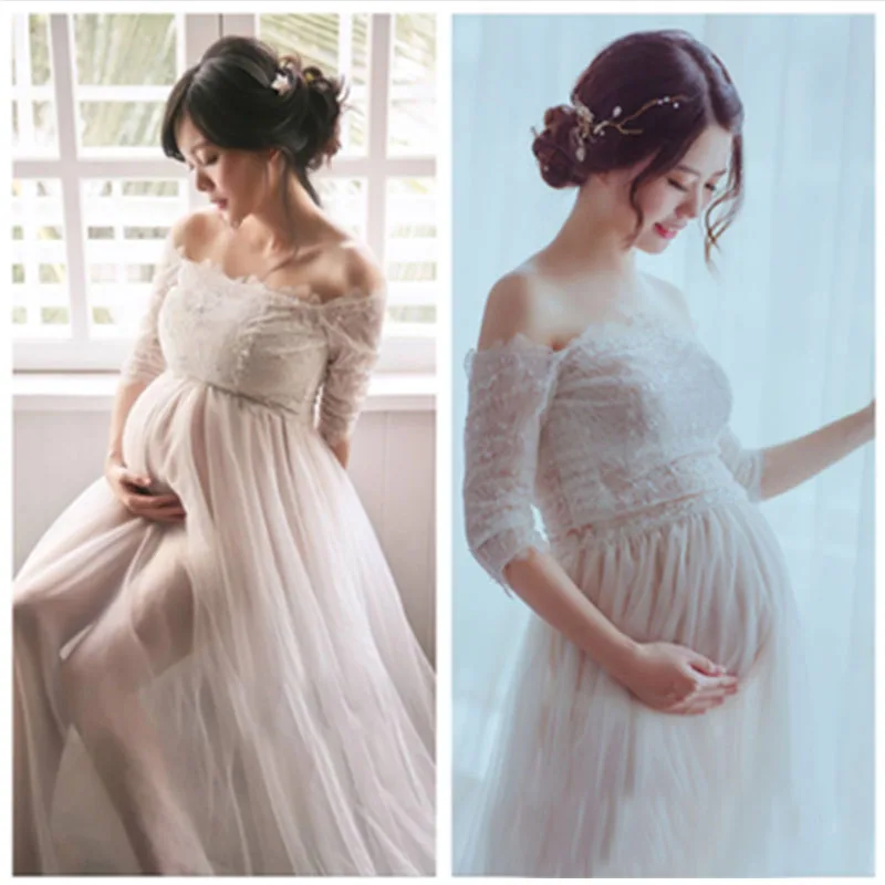 Lace Vestidos Maternity Photography Props White Pregnancy Dress Photography Maternity Dresses For Photo Shoot Pregnant Clothes