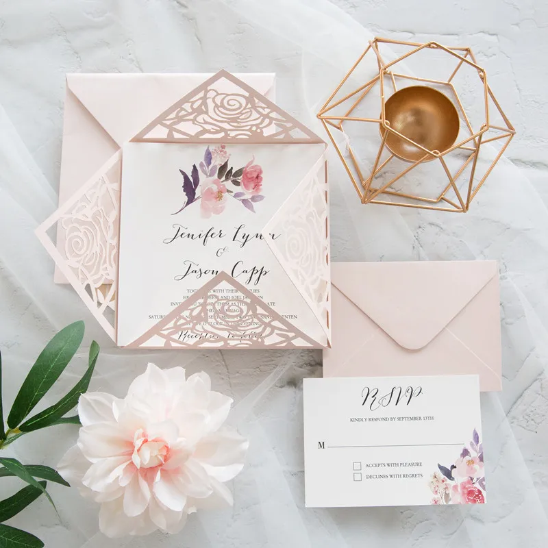 blush-pink-laser-cut-wedding-invite-with-floral-accent-in-lavender-and-mauve-EWDM003-4