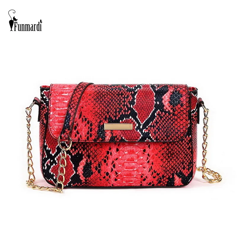 FUNMARDI صغيرة Crossbody حقيبة للنساء الأزياء ثعبان حقيبة كتف جلدية pu الإناث سلسلة حقيبة ساعي النساء العلامة التجارية حقيبة WLHB1790