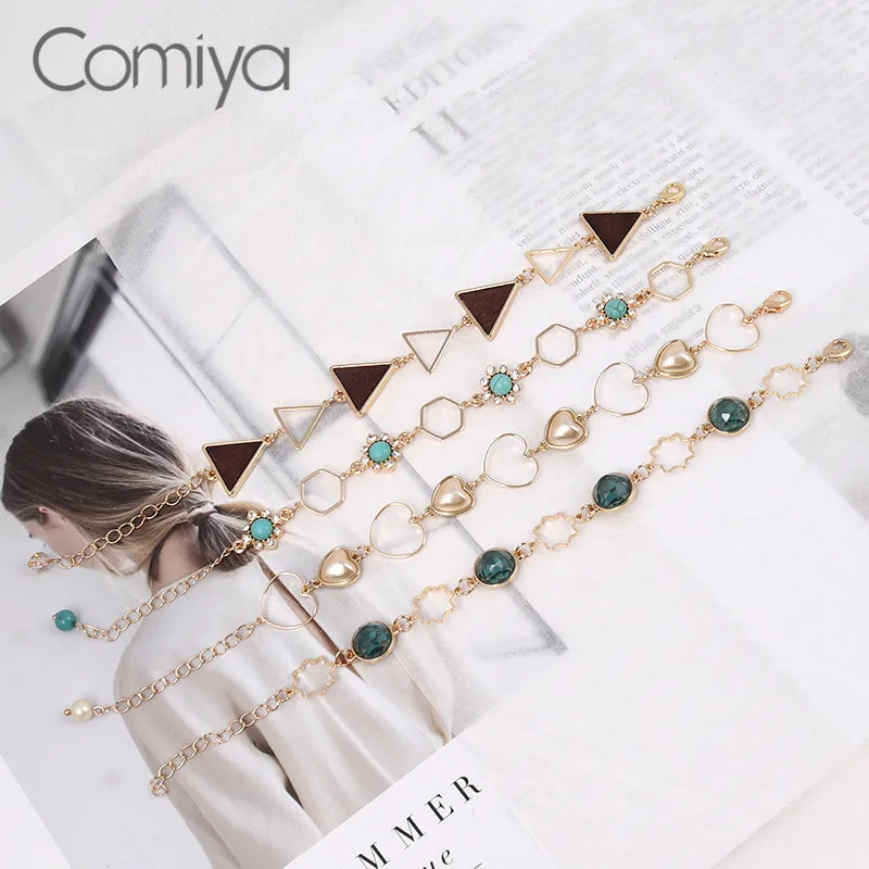 

Comiya Bracelets Gold Color Links Chain Triangle Resin Mosaic Korean Bracelet Accessoreis Stone Round Heart Flowers Bracelet