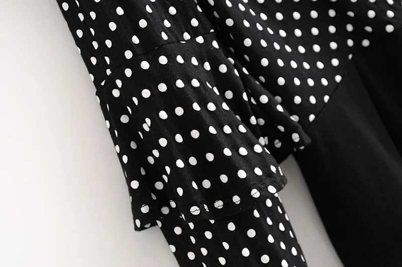 Винтаж горошек боди для женщин Sexy V образным вырезом Блузка с длинными рукавами Повседневное Playsuit Топы корректирующие SYJZ1663