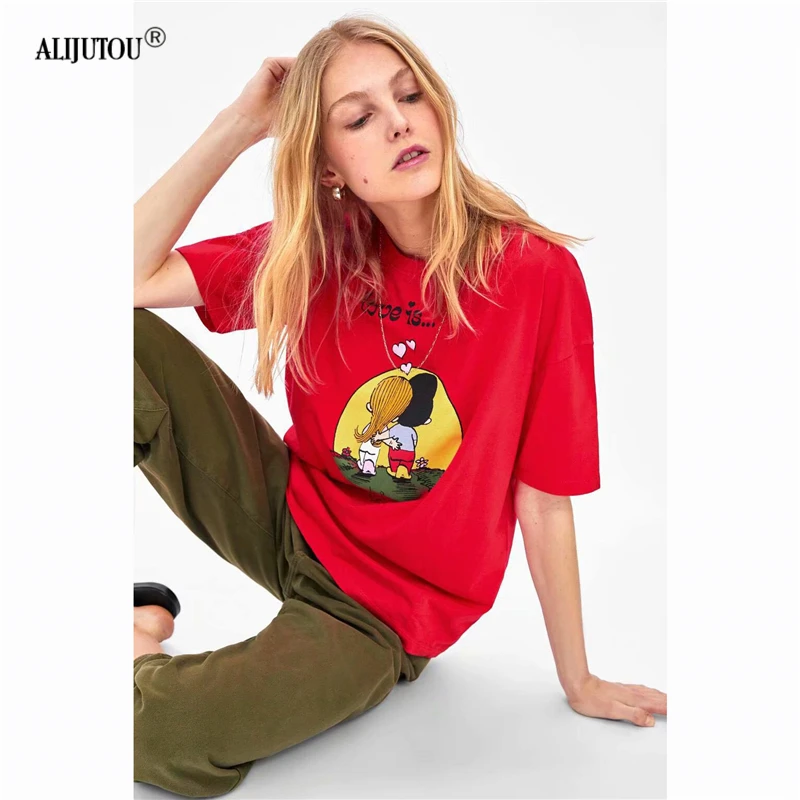 love is forever tshirt 2019 summer cartoon red women top o neck short sleeve streetwear tees top casual funny tee mujer zaraing