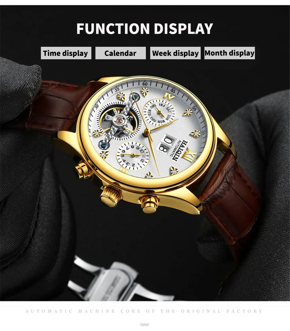 HAIQIN Men's Watches Top Brand Luxury Business Machinery Sport Wristwatch Mens Waterproof Tourbillon Clock Relogio Masculino