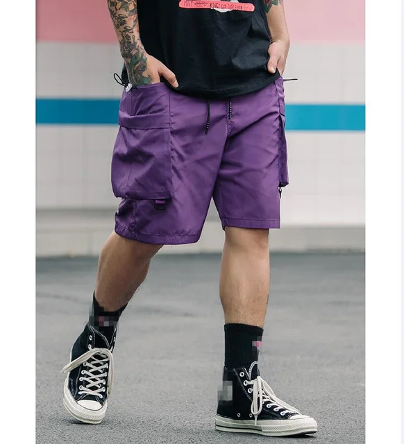 Summer Mens Shorts Kee Length Loose Casual Purple Hip Hop Pocket Shorts